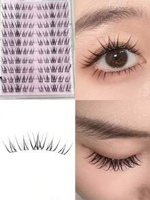100pcs White Magnolia Glue-Free Segmented Cluster False Eyelashes, Natural & Realistic Asymmetrical Horizontal Enlargement Single Cluster Transparent C-Curl Eyelashes