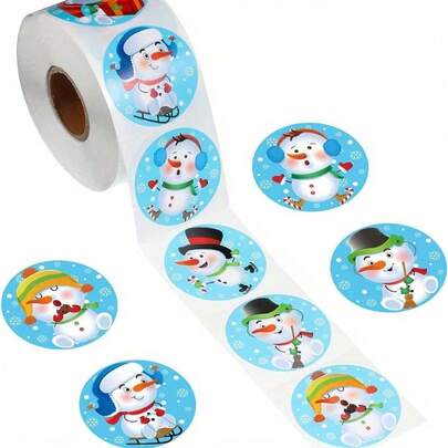 500 Cute Winter Sticker Rolls, 1.2-Inch Cartoon Stamp Card Labels, Teacher Reward Stickers, Christmas And Winter Birthday Party Gifts