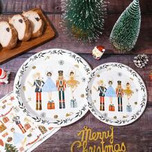 10pcs/20pcs/40pcs/50pcs,Christmas Nutcracker Paper 7inch And 9inch Plates Merry Christmas Round Party Plates Winter Holiday Ballet Rocking Horse Fairy Ornaments Disposable Dinner Dessert Plates For Xmas Events Gatherings Party Supplies - White - View 7