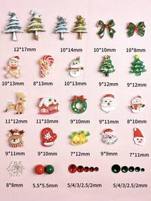 1盒随机混合ABS卡通圣诞美甲饰品，3D圣诞老人、圣诞树、雪人、铃铛、可爱圣诞蝴蝶结花环，镶嵌红色和绿色水钻，美甲配件DIY美甲 - 彩色 - 查看 8