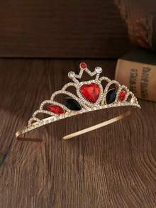 1pc Heart Shaped Rhinestone Crown, Luxury Crystal Bridal Crown, Valentine's Day Heart Red Crown, Decor - Multicolor - View 5