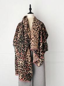 1pc Autumn And Winter New Style Imitation Cashmere Short-Staple Colored Leopard Print Scarf, Elegant And Warm Scarf For Women, Suitable For Daily Evening Dress, Travel, Wedding, Office Outer Wear As A Warm Shawl, And As A Festive Gift Choice