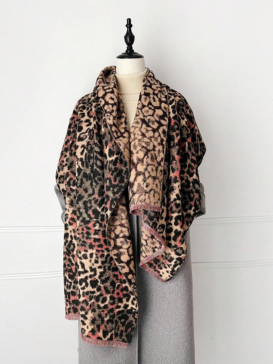 1pc Autumn And Winter New Style Imitation Cashmere Short-Staple Colored Leopard Print Scarf, Elegant And Warm Scarf For Women, Suitable For Daily Evening Dress, Travel, Wedding, Office Outer Wear As A Warm Shawl, And As A Festive Gift Choice