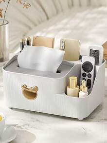 1 pieza Caja de pañuelos de plástico creativa, caja de almacenamiento multifuncional para escritorio para la sala de estar, mesa de café, comedor, soporte para control remoto - Multicolor - Ver 13