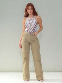 Wide Leg Feminine Plain - Caqui - Ver 1