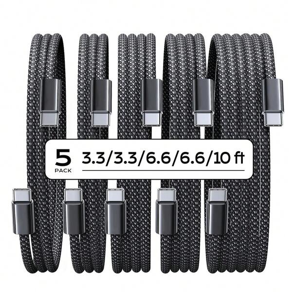 240W USB C Data Cable, USB C To USB C Fast Charging Cable Compatible With IPhone 16/15,Type C Fast Charging Cord,Compatible With IPhone 16/15, Galaxy S24/S23, IPad Pro 13.5/11 Inch, IPad Air 5,3 Packs: 3ft+6ft+10ft,5 Packs: 3ft+3ft+6ft+6ft+10ft