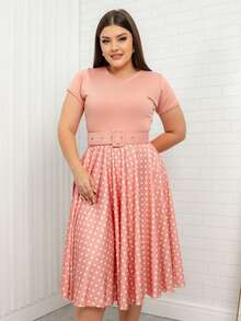 VESTIDO MIDI LISO GODÊ POÁ ROSA ACOMPANHA CINTO MODA EVANGÉLICA FEMININA - Rosa Bebê - Visão 3