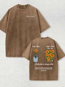 230g Double-Sided Washable, God's Plan Is Far Behind You Printed T-Shirt, High-Quality Wax Printed Cotton Retro Fashion Brand T-Shirt, Men's T-Shirt, Beach Essential, Summer T-Shirt, Holiday Gift, Perfect Gift - Màu nâu - Xem 1
