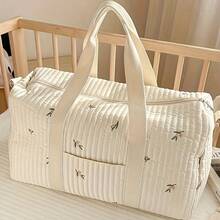 Korean Style New Embroidered Travel Bag, Multi-Functional Storage Bag, Large Capacity Handheld Travel Bag For Short Trips, Lightweight Diaper Bag, Convenient Maternity Hospital Storage Pouch, Travel Organizer Bag, Mother's Day Gift - Grey - View 14