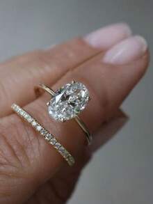 CVNANA 2pcs Luxury Cubic Zirconia Ring Set, Shiny Oval Engagement/Wedding/Promise/Eternity Rings, Exquisite Jewelry, Gifts For Valentine's Day, Mother's Day And Christmas - B - View 2