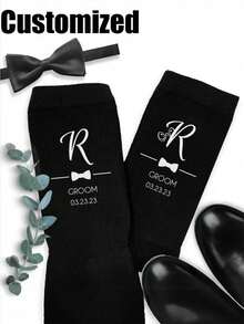 Personalized Custom Socks, Funny Wedding Groomsmen Socks, Custom Printed Socks, Personalized Groomsmen Socks, Unique Christmas Gift Idea, Funny Party Socks, Customized Name Socks, Novelty Wedding Favor, Creative Stocking Stuffer, Personalized Gift For Him, Custom Party Team Socks, Holiday Gift Idea, Unique Party Favor, Custom Name Socks, Creative Gift For Birthday Or Christmas ,ElevatedAthleisure - Multicolor - View 2