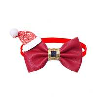 1 件圣诞宠物蝴蝶结，圣诞鹿角和圣诞帽元素，可调节圣诞限量版宠物蝴蝶结，皮革蝴蝶结，适合小型犬和猫 - 彩色 - 查看 12