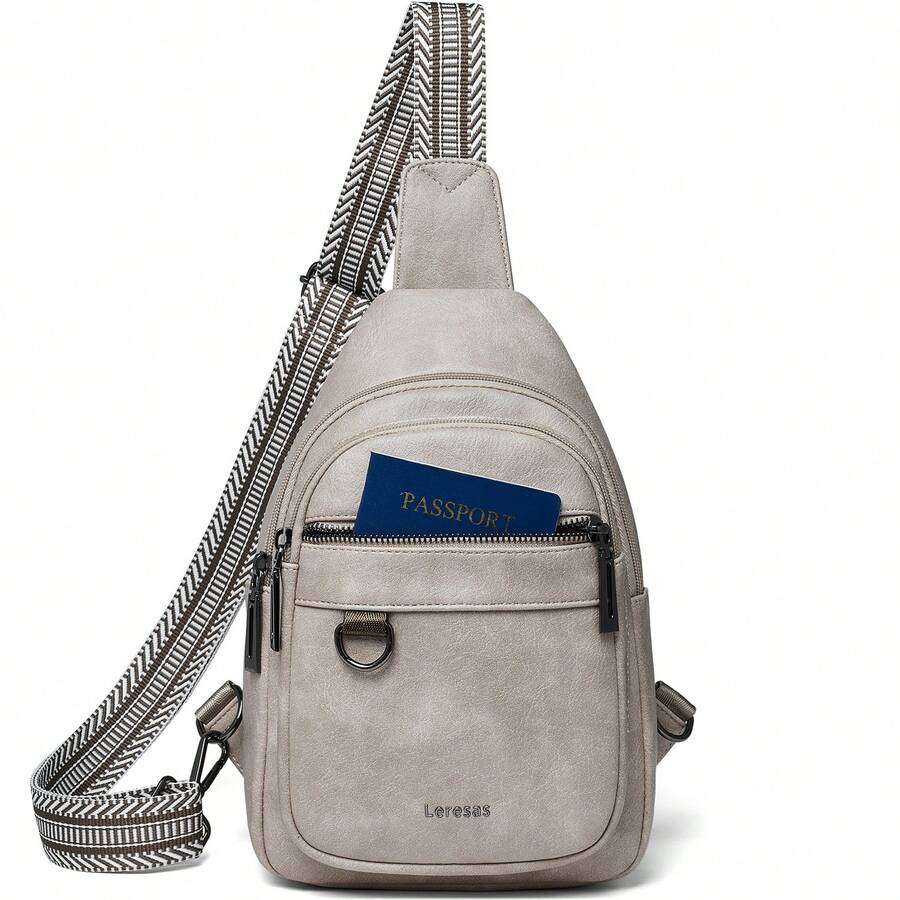 Sling Bag For Women Men Vegan Leather Crossbody Bags Fanny Pack Purse Backpack Over Shoulder Bag Travel Anti Theft,Vacation Essentials&Back-To-School Essentials - 淺灰色 - 查看 1