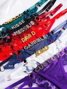 Customized Name Crystal Letter Thong, Sexy Women Lace Bikini Briefs, T-Back Triangle Panties, Personalized Gift For Girlfriend/Wife, Ideal For Birthday, Anniversary, Valentine's Day, Christmas, Halloween, Thanksgiving - Multicolor - View 2