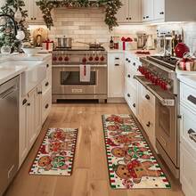 Set Keset Dapur Natal 1/2/3 Buah Tebal 0,47 Inci/1,2 Cm - Dekorasi Natal, Desain Pola Manusia Kue Jahe & Permen, Alas Busa Memori Anti Selip, Ideal Untuk Dapur, Kantor Rumah, Ruang Cuci, Dekorasi Kamar Mandi - MultiWarna - View 12