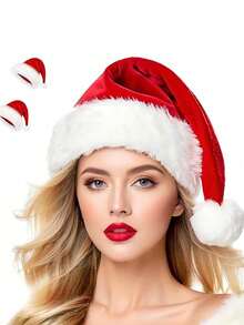 1 件柔软毛绒圣诞帽|圣诞节帽子|圣诞帽|圣诞老人帽，适用于圣诞节新年节日派对用品，天鹅绒毛绒超柔软加厚（长软毛绒） - 紅色 - 查看 3