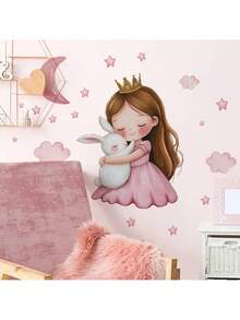 1/ 2 Sheets Cute Princess Teddy Bear Wall Stickers - 4 Styles Princess Decals,Removable Nursery Decals For Baby Girl Room Decor, Pink Gold Theme, Dreamy Wall Art & Cute Animal Stickers & Stars Clouds Balloons Design - Multicolor - View 11
