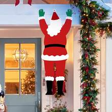 1 tấm vải treo tường hình ông già Noel leo trèo - Không cần điện, Bộ đồ đen đỏ, Râu trắng & Găng tay xanh lá cây, Chân treo cửa ra vào, cửa sổ, hàng rào - Dễ dàng lắp đặt trang trí ngày lễ, Đồ trang trí tường hình ông già Noel leo trèo cho Giáng sinh, Không có lông vũ, Nhẹ - Nhiều màu - Xem 9