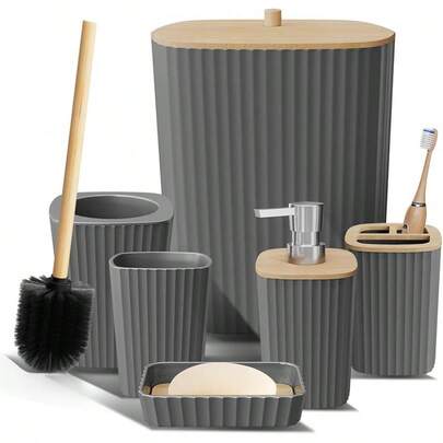 - Juego de Accesorios de baño Negro, Juego de 6 Accesorios de baño, Juegos de baño con Cepillo para Polvo de Inodoro, Bote de Basura y dispensador deón
