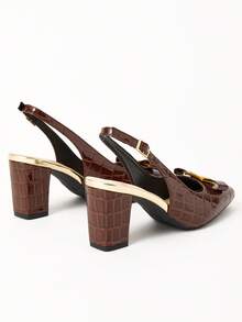 WHDXY 1 Pair Women's Square Toe Backless Preppy Style Buckle Decor High Heel Pumps, Sexy 7CM Chunky Heel Office Lady, Flight Attendant, Party Dress Shoes - 棕色 - 查看 6