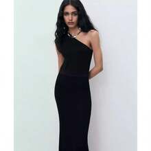 Mango Women's Asymmetrical Combined-Knit Dress | - Black - View 2