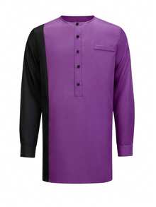 Men's Casual Long-Sleeved Two-Piece Suit, Mid-Length Top And Trousers - Màu tím - Xem 5