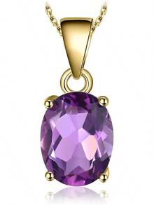 1-2 1,7 ct ovale Amethyst-Halskette, Gelbgoldplatte