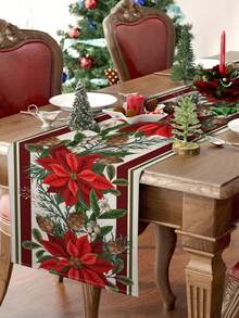 1 pieza Camino de mesa de Nochebuena, Decoración navideña para mesa, Camino de mesa tipo lino para Navidad, Camino de mesa, Camino de mesa, 1 pieza Camino de mesa, 4 piezas Individuales, 1 pieza Funda de cojín (relleno no incluido), 3 productos disponibles, Decoración de hogar de temporada para interiores/exteriores, Suministros para fiestas de Navidad, Decoración navideña para el hogar, Decoración navideña para habitación, Decoraciones para fiesta de Navidad - Multicolor - Ver 16