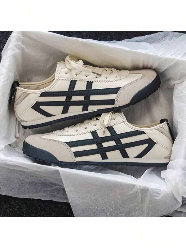 (Tamanho pequeno) Tênis casuais unissex minimalistas e modernos, calçados confortáveis para o dia a dia (logotipo na língua e furos de cadarço aleatórios)