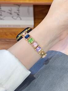 1 pieza de correa de metal con cadena y gemas de azúcar para mujer, compatible con Apple Watch de 38/40/41/42/44/45/46/49mm, compatible con Ultra/SE/Series 10/9/8/7/6/5/4/3/2/1