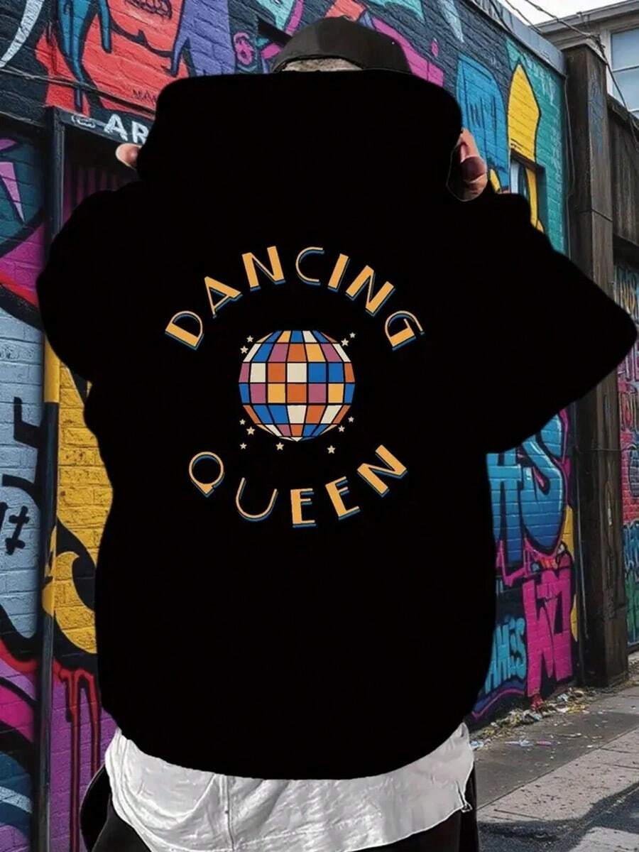 Men'S -Graphic Hoodie - Casual & Y Black Pullover With Colorful Checkered Dance Design, Long Sleeves, And  Pocket, Perfect For Fall-Winter,Fall Hoodies,Men's Fall Clothes,Street Wear,Halloween,Mens Hoodies,Y2k Clothes,Jesus Hoodie,Thanksgiving Day,Nightmare Before Christmas,Christmas - Black - View 1