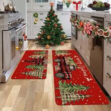 1/2/3 piezas Juego de alfombrillas de cocina navideñas acolchadas de 0.47 pulgadas/1.2 cm - Diseño con árbol de Navidad y camión, alfombras de franela antifatiga para decoración navideña, perfectas para sala de estar, dormitorio, comedor y talla grande - Multicolor - Ver 6