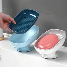 Soap Dish With Suction Cup Design,Self Draining Soap Dish, Soap Bar Holder For Shower Bathroom Kitchen Toilet,Double - Layer Design For Neat Soap Storage & Quick Draining(Azure Blue&Gray) - Multicolor - View 5