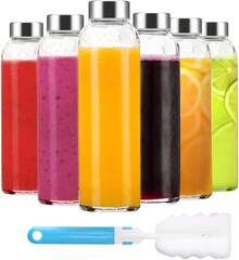 U Chef Juego de 6 Botellas de Vidrio Transparente con Tapas de Acero Inoxidable de 18 onzas, Botellas de Agua de Vidrio Reutilizables yéticas para Jugos, Refrigerador - 1 - Ver 3