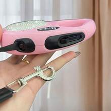 1pc Elegant Rhinestone Studded Pink Retractable Dog Leash, 10ft Durable Pet Lead With Ergonomic Handle And Keychain Clip, Outdoor Walking Rhinestone Dog Leash, Fashionable & Portable Pet Leash For Travel, Birthday Party, Holiday Gift, Decorative Artwork, Halloween, Thanksgiving, Christmas