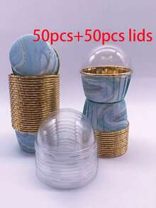 50pcs Marble Pattern Cupcake Liners, Grease-Proof Baking Cups, With/Without Lids, Suitable For Christmas, Birthday And Wedding Party Baking, Wedding And Birthday Supplies, Home And Party Decorations - Multicolor - View 10