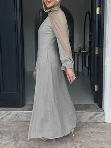 Đầm dài màu trơn thanh lịch, thắt eo, thích hợp cho công sở mùa xuân. - Xám - Xem 4