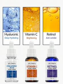 3件套抗衰老面部精华液套装，包含玻尿酸、视黄醇和维生素C精华液，有效抚平皱纹，滋润干燥肌肤，减少细纹。 - 白色 - 查看 5