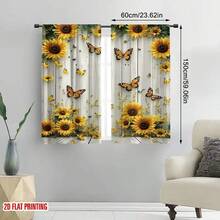 2 Piezas de Juego de Cortinas Semitransparentes de Bolsillo para Varilla de Poliéster con Patrones Florales de Girasoles y Mariposas, Adecuadas para la Decoración del Hogar Moderno en Salas de Estar, Dormitorios, Cocinas, Cortinas Fáciles de Cuidar, Cortinas de Poliéster Lavables a Máquina - Multicolor - Ver 6