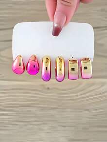 6pcs/12pcs Set Fashionable Minimalist Creative Personalized C-Shaped Water Drop Twisted Hoop Earrings, Ombre Spray Paint Candy Color C-Shape Bead Earrings (Minor Color Difference May Exist) - Multicolor - View 15