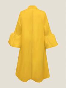 Đầm dài vừa phải, cổ đứng, tay đèn lồng, màu trơn, giản dị, thanh lịch, ngọt ngào, nhẹ nhàng dành cho nữ mùa hè - Màu vàng - Xem 5