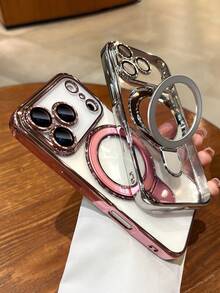 Luxury Electroplated Glitter Transparent Stand Phone Case, Fit For 17 Pro Max, 17 Pro, 17, 16 Pro Max, 16 Pro, 16, 16, 15 Pro Max, 15 Pro Max, 15 Pro, 15 Pro Max, 14 Pro, 13 Pro Max, 12 Pro Max, 11, Fashionable Camera Protection Electroplated Transparent Back Cover - Transparent Powder - View 5