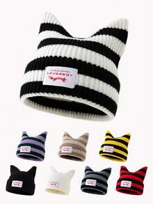 1pc Men's Unique Cat Ears Sewn Label Y2K Knit Beanie, Suitable For Autumn/Winter Warm Daily Wear Halloween Fall Outfit