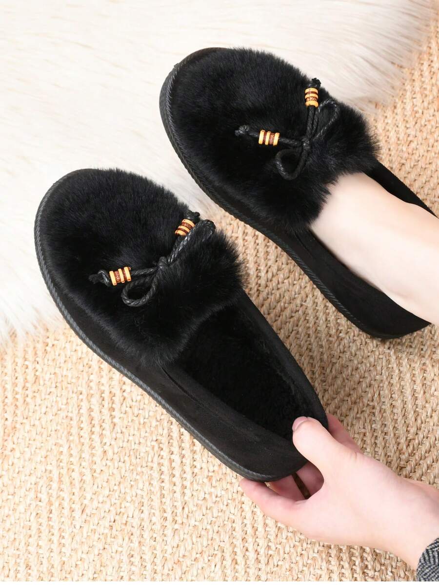 New Women Fashion Personalized Fluffy Warm Minimalist Solid Color Indoor Outdoor Travel Vacation Home Slippers, Thick Plush Slip-On Cozy Soft Bottom Casual Outdoor Wear Shoes For Winter
