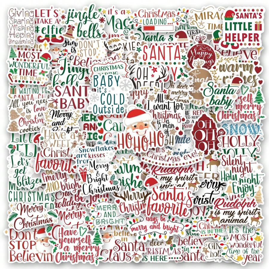 Adesivos de vinil com tema natalino, 100 unidades, para scrapbooking, diário, laptop, para-choque, skate, garrafa de água, computador, telefone, desenho animado, capacete, adesivos e decalques de carro