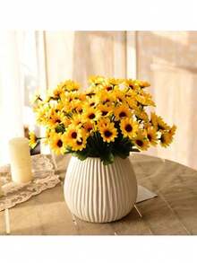 1 ramo (con 24 cabezas de flor en cada ramo) de ramos de girasoles artificiales. Hechos de plástico y en un estilo rústico y pastoril, estos ramos se pueden usar para la decoración de la sala de estar, la decoración del hogar y la decoración de bodas.