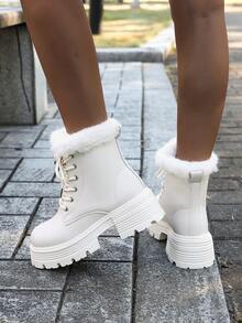 Botas con cremallera lateral y tacón grueso para mujer, nuevas para otoño/invierno 2025, con estilo británico retro y forro de algodón añadido