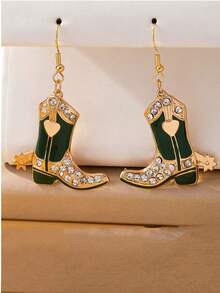 1 par de pendientes con colgante de bota de vaquero vintage al estilo occidental para uso diario de vaquera, accesorios divertidos para las orejas como regalo