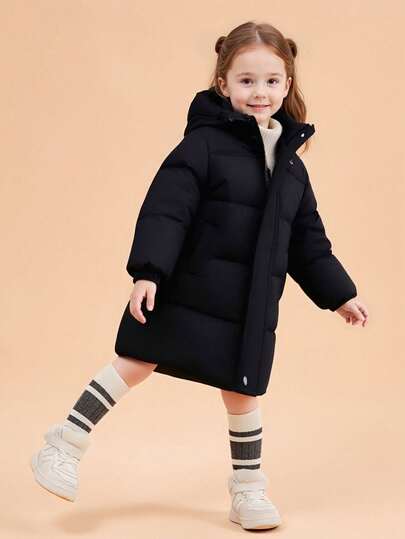 New Mid-Length Black Warm Jacket For Toddler Boys & Girls, Padded Parka Coat For Infants & Children, Autumn/Winter