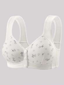 5pcs/Set Minimalist Floral Print Comfortable Front Closure Wireless Bras For Women